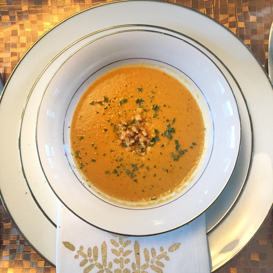 Seasonal autumn soup from a live online cooking class, showing the texture that comes from proper technique rather than added cream